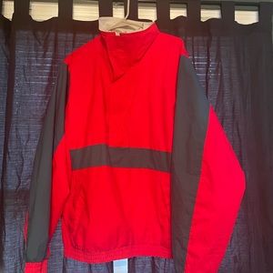 Eddie Bauer mens pullover rain jacket red and green Christmas colors